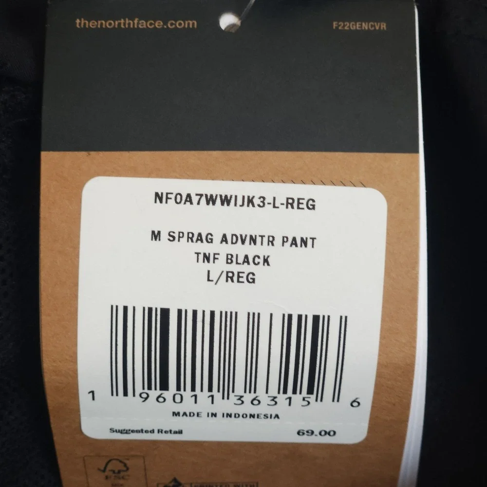 THE NORTH FACE Mens Sprag Adventure Pants TNF Black Large Regular NWT